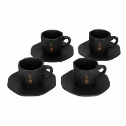 Bialetti - Set Of 4 Cups With A Saucer - Black With Copper